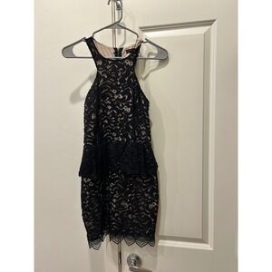Material Girl Black Lace Peplum Mini Dress Sleeveless Party